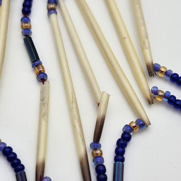 Handmade Native American Tiger's Eye, Glass Seed Beads, & Porcupine Quill Brooch - Picture 5 of 5